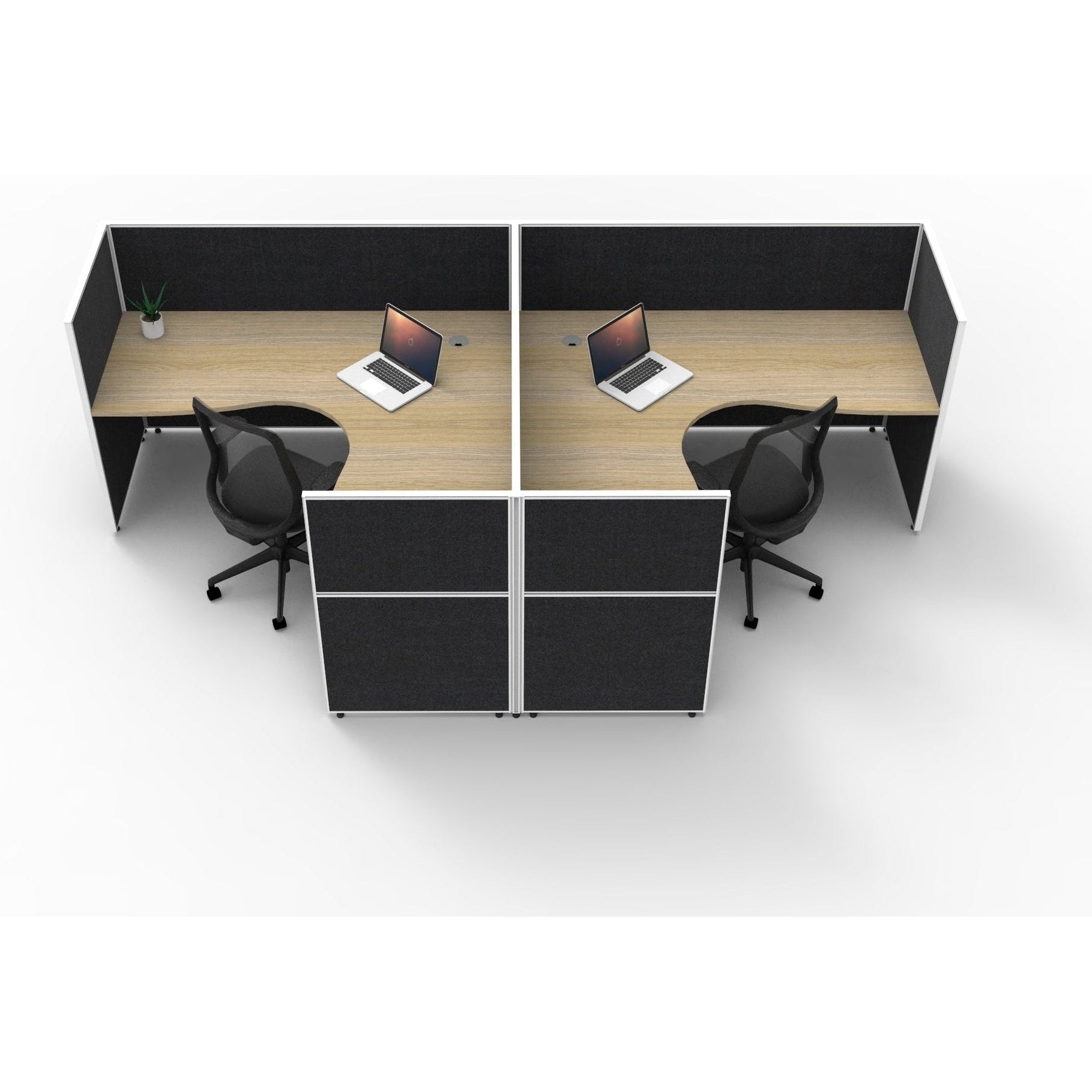 SHUSH30 Corner Workstations - 2 Person 'T' Configuration - Screen Hung Tops - Oak