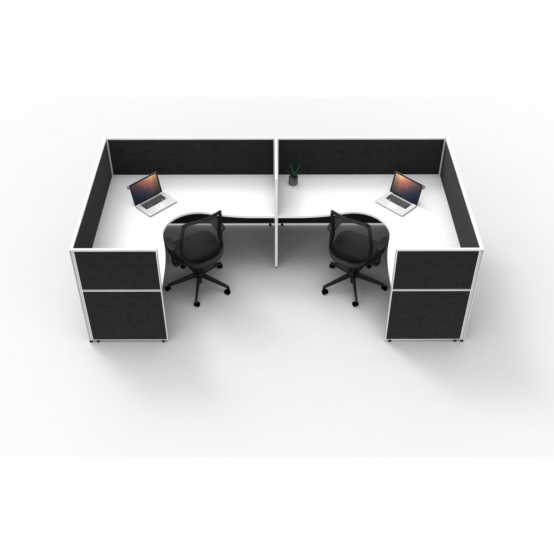 SHUSH30 Corner Workstations - 2 Person 'U' Configuration - Screen Hung Tops - White