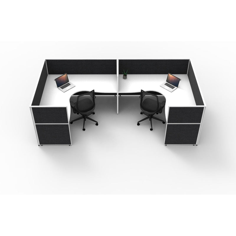 SHUSH30 Corner Workstations - 2 Person 'U' Configuration - Screen Hung Tops - White