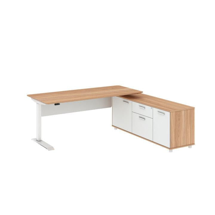 Virginia Walnut Potenza Electric Height Adjustable Desk with Credenza Return-Elite Office Furniture