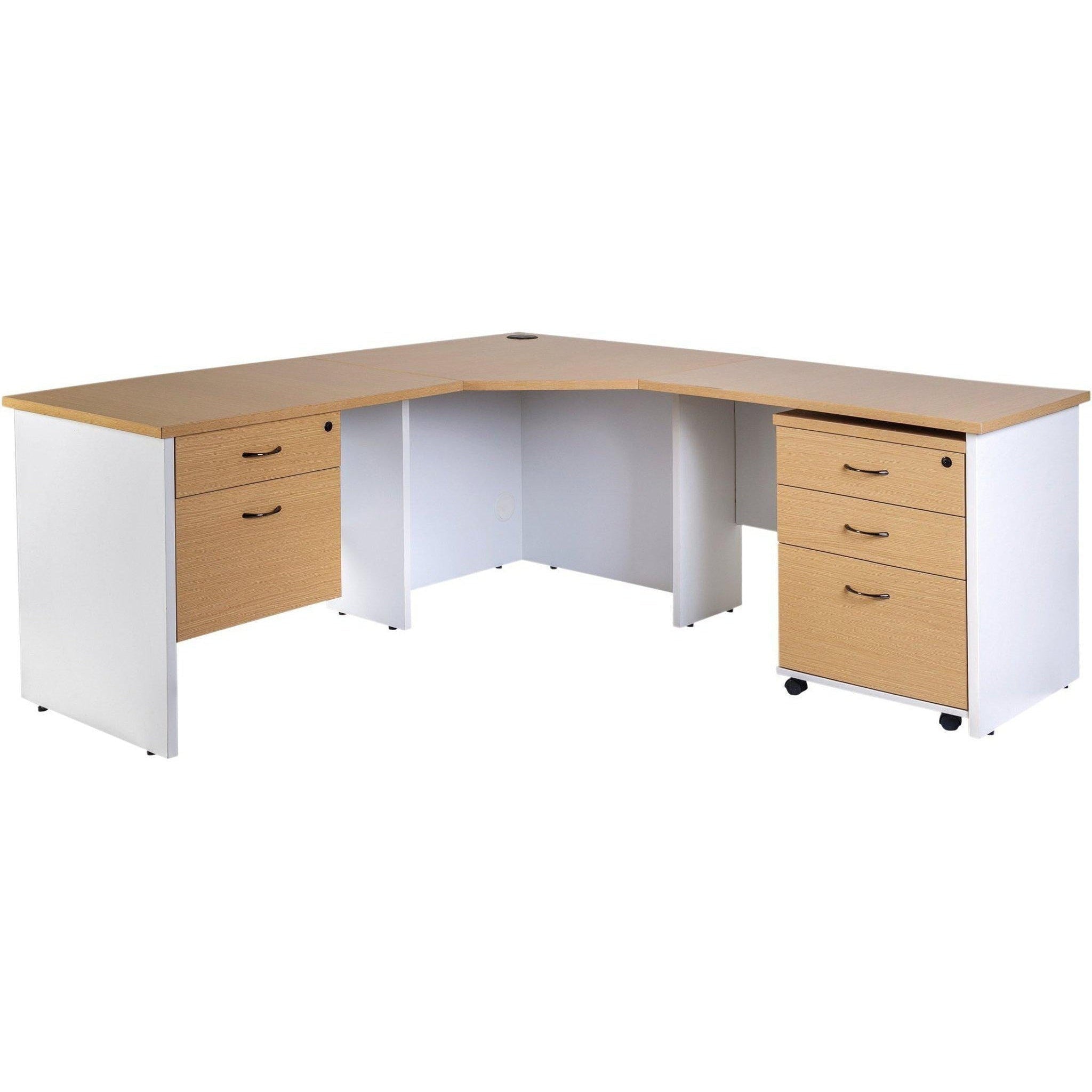 Logan Corner Workstation 1800mm (With Optional Bundle) - Oak/White