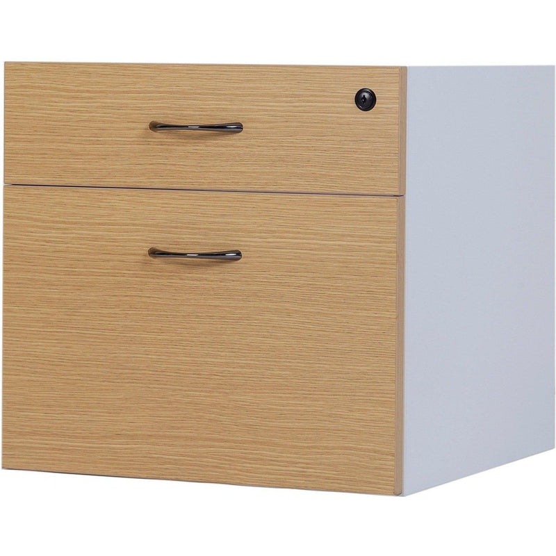 Logan Fixed Pedestal - 2 Drawer - Oak/White