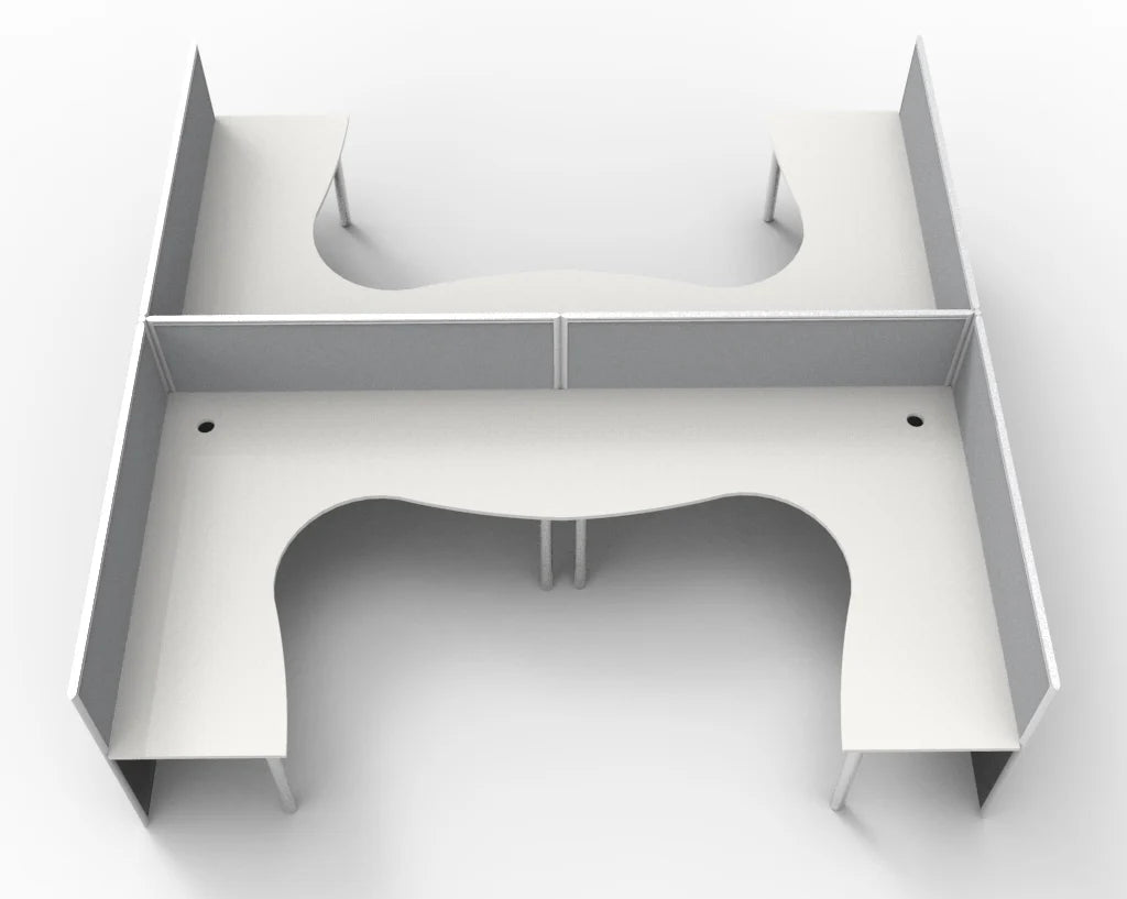 Rapid Screen 4 Person Corner Workstation - Set Up As Per Plan (1500x1500, White top, grey screen, white legs)