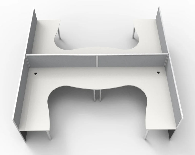 Rapid Screen 4 Person Corner Workstation - Set Up As Per Plan (1500x1500, White top, grey screen, white legs)