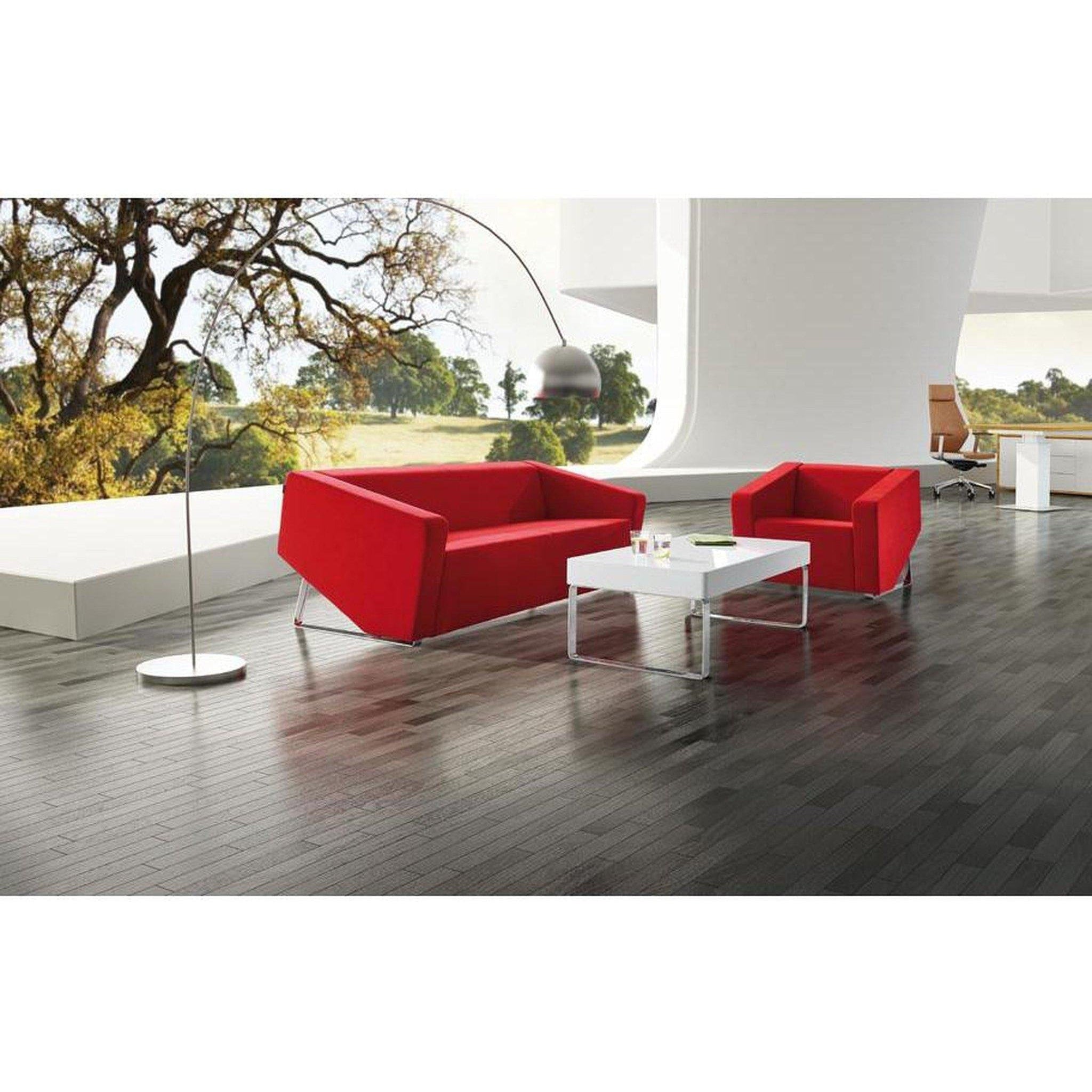 Cube 2 Seater Leather Lounge - Red
