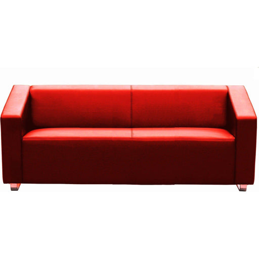 Cube 3 Seater Leather Lounge - Red