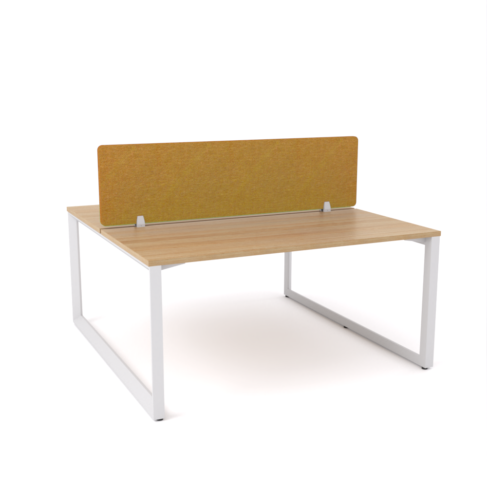 California Office Workstations (Loop Legs) 2-User Double-Sided Desk With AcoustiQ Screen (Golden Yellow Screen)