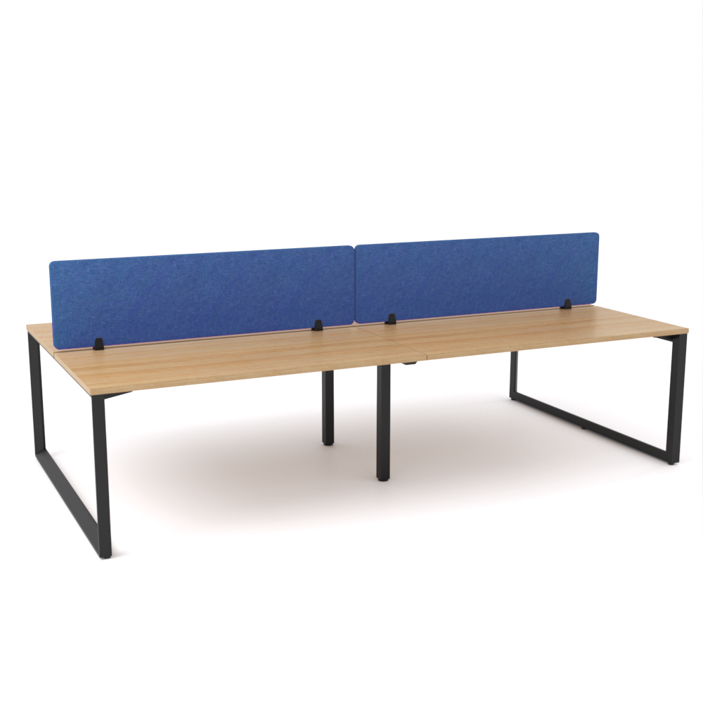 California Office Workstations (Loop Legs) 4-User Double-Sided Desk With AcoustiQ Screen (Cobalt Blue Screen)