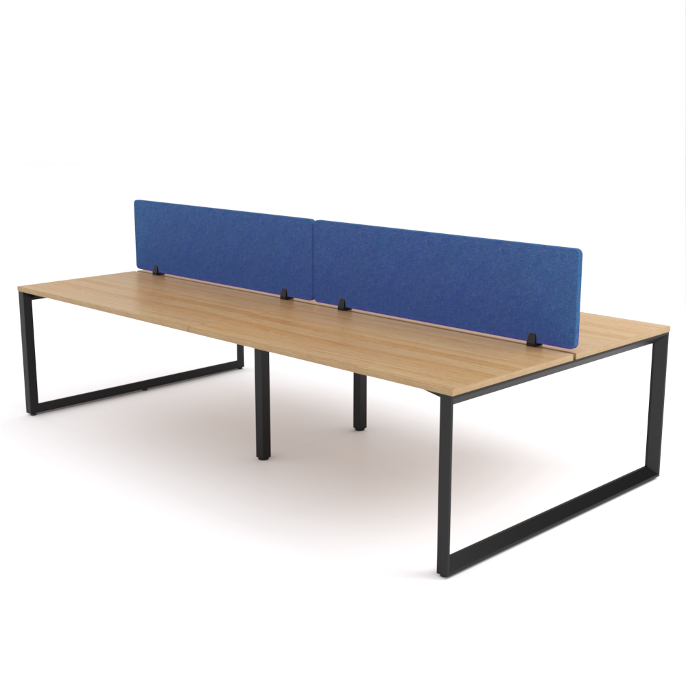 California Office Workstations (Loop Legs) 4-User Double-Sided Desk With AcoustiQ Screen (Cobalt Blue Screen)