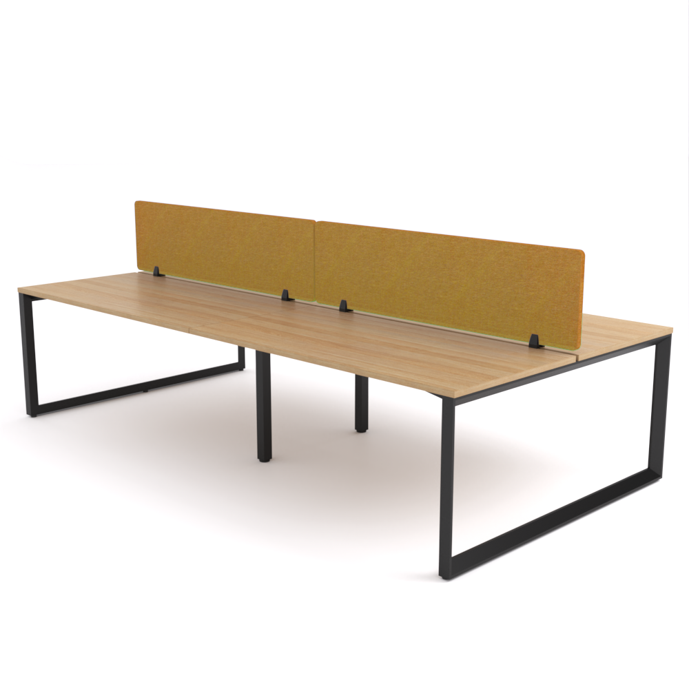 California Office Workstations (Loop Legs) 4-User Double-Sided Desk With AcoustiQ Screen (Golden Yellow Screen)