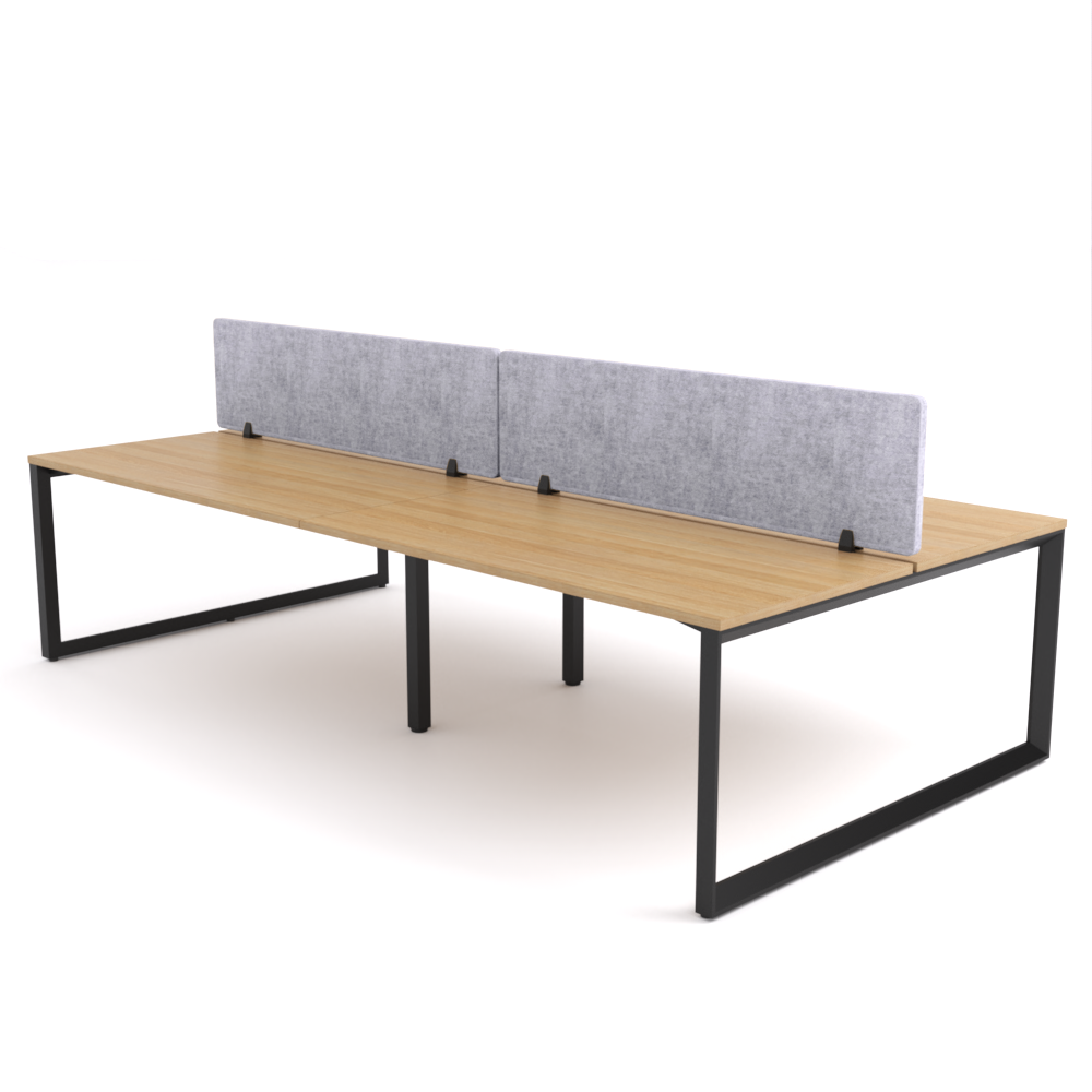 California Office Workstations (Loop Legs) 4-User Double-Sided Desk With AcoustiQ Screen (Marble Gray Screen)