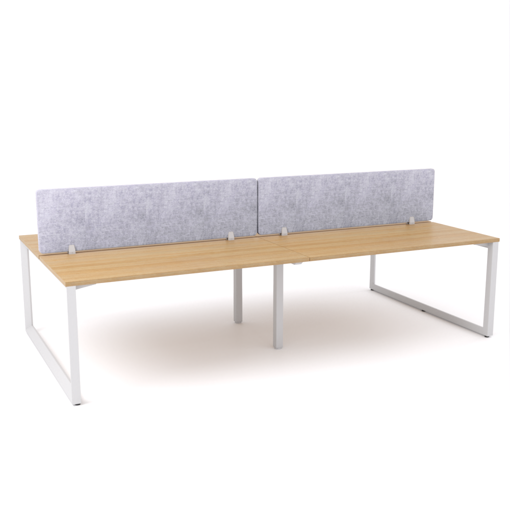 California Office Workstations (Loop Legs) 4-User Double-Sided Desk With AcoustiQ Screen (Marble Gray Screen)