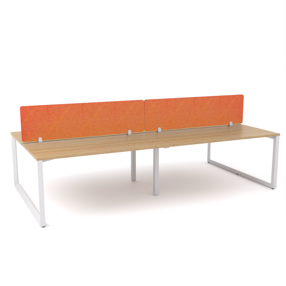 California Office Workstations (Loop Legs) 4-User Double-Sided Desk With AcoustiQ Screen (Orange Screen)