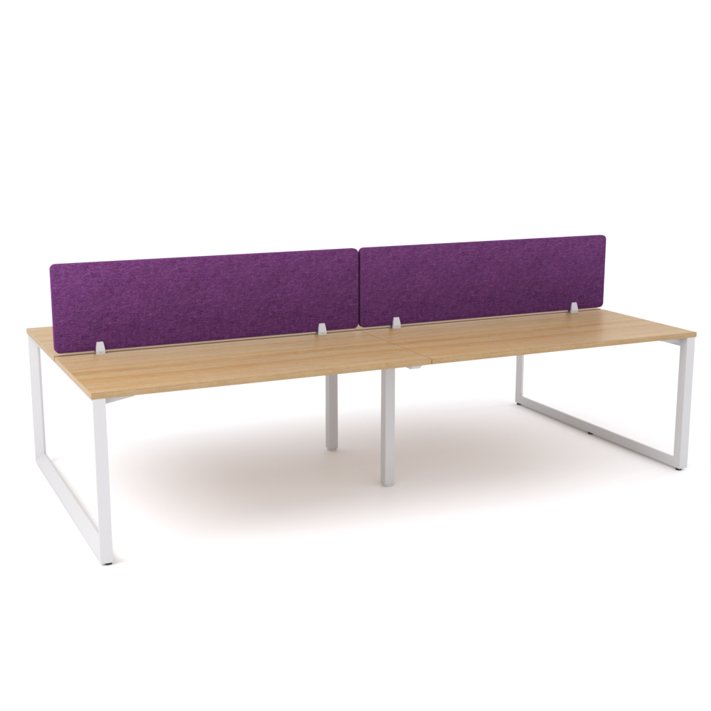 California Office Workstations (Loop Legs) 4-User Double-Sided Desk With AcoustiQ Screen (Purple Screen)