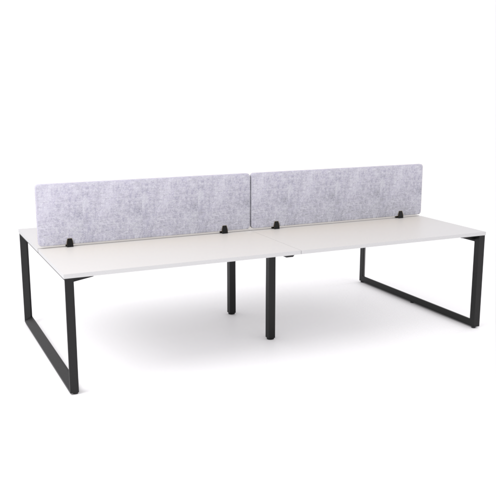 California Office Workstations (Loop Legs) 4-User Double-Sided Desk With AcoustiQ Screen (Marble Gray Screen)