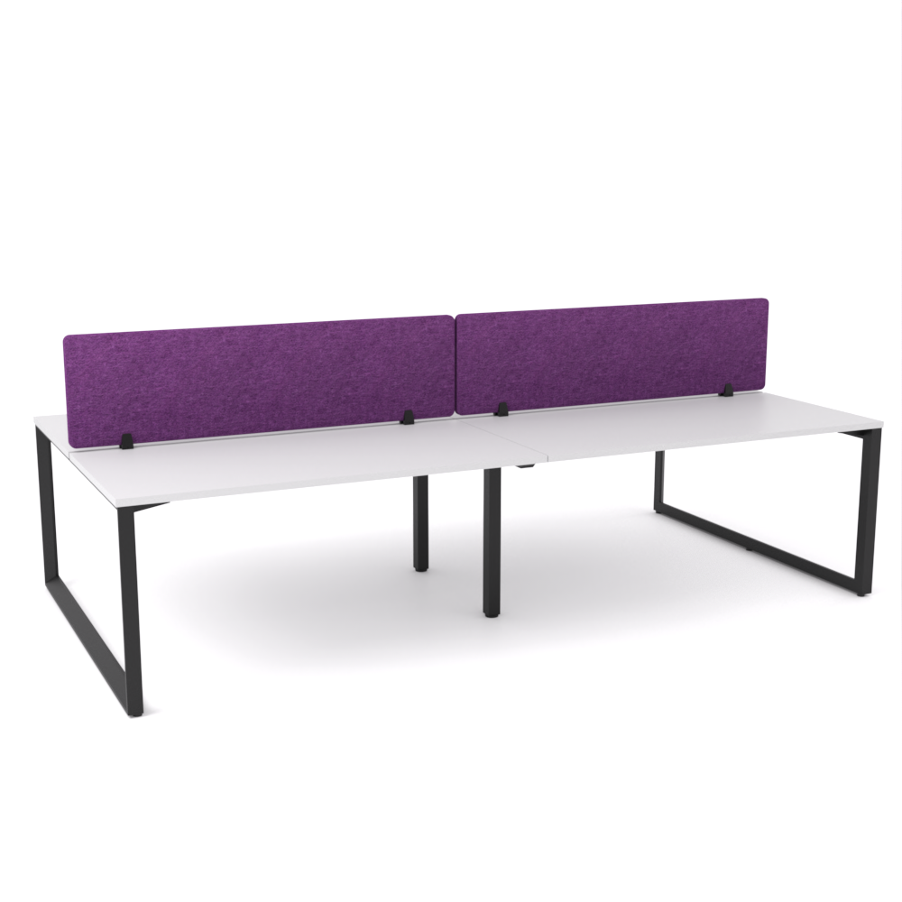 California Office Workstations (Loop Legs) 4-User Double-Sided Desk With AcoustiQ Screen (Purple Screen)