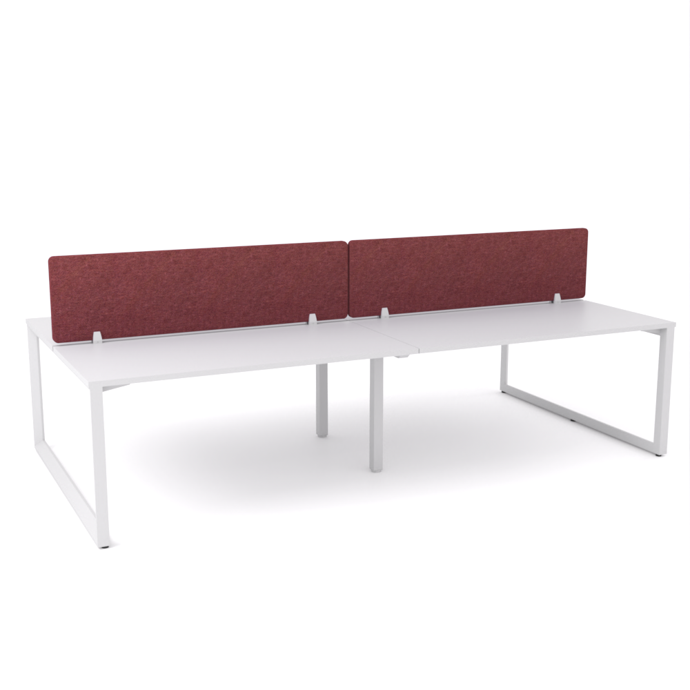 California Office Workstations (Loop Legs) 4-User Double-Sided Desk With AcoustiQ Screen (Maroon Screen)
