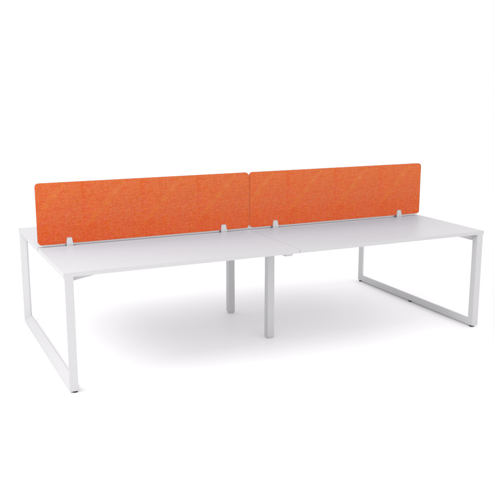 California Office Workstations (Loop Legs) 4-User Double-Sided Desk With AcoustiQ Screen (Orange Screen)