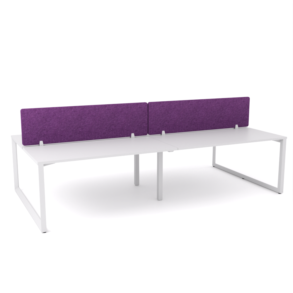 California Office Workstations (Loop Legs) 4-User Double-Sided Desk With AcoustiQ Screen (Purple Screen)