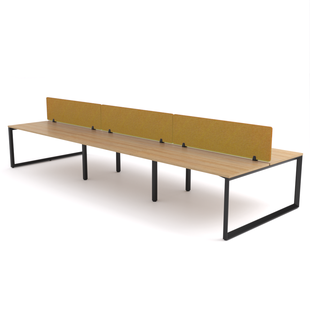 California Office Workstations (Loop Legs) 6-User Double-Sided Desk With AcoustiQ Screen (Golden Yellow Screen)