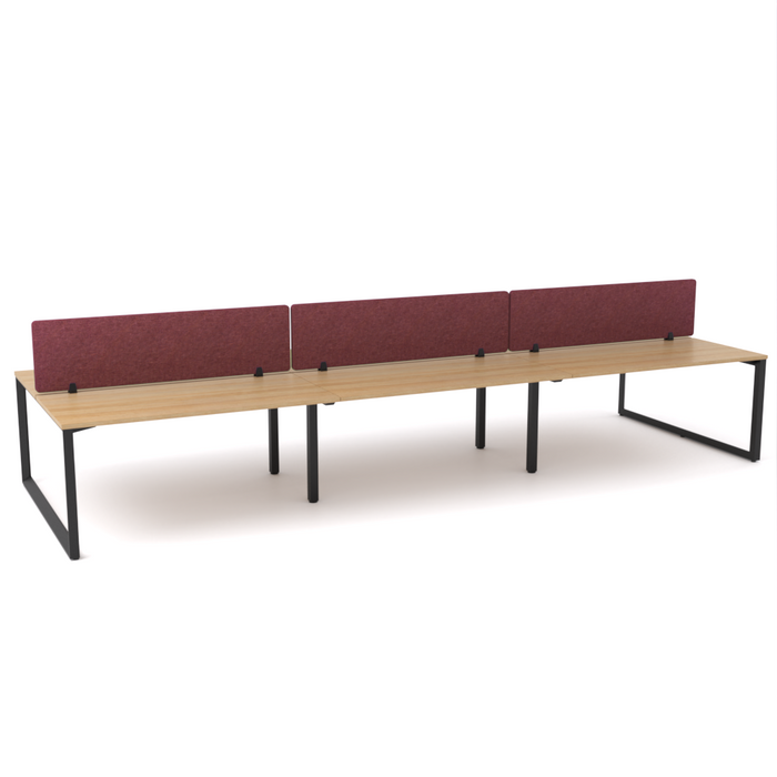 California Office Workstations (Loop Legs) 6 User Double-Sided Desks With AcoustiQ Screen (Maroon Screen)