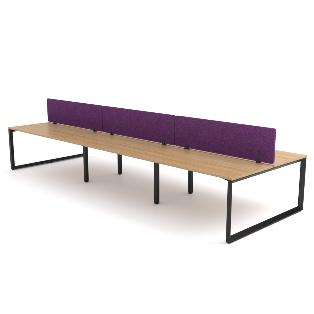California Office Workstations (Loop Legs) 6-User Double-Sided Desk With AcoustiQ Screen (Purple Screen)