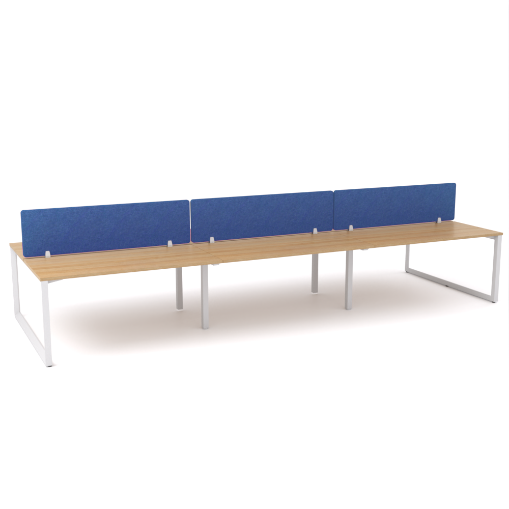 California Office Workstations (Loop Legs) 6-User Double-Sided Desk With AcoustiQ Screen (Cobalt Blue Screen)