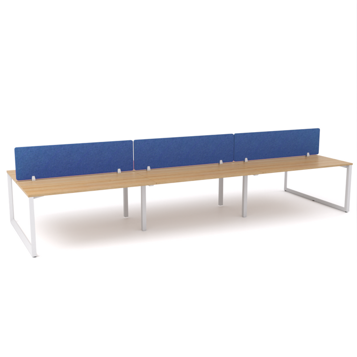 California Office Workstations (Loop Legs) 6 User Double-Sided Desks With AcoustiQ Screen (Cobalt Blue Screen)