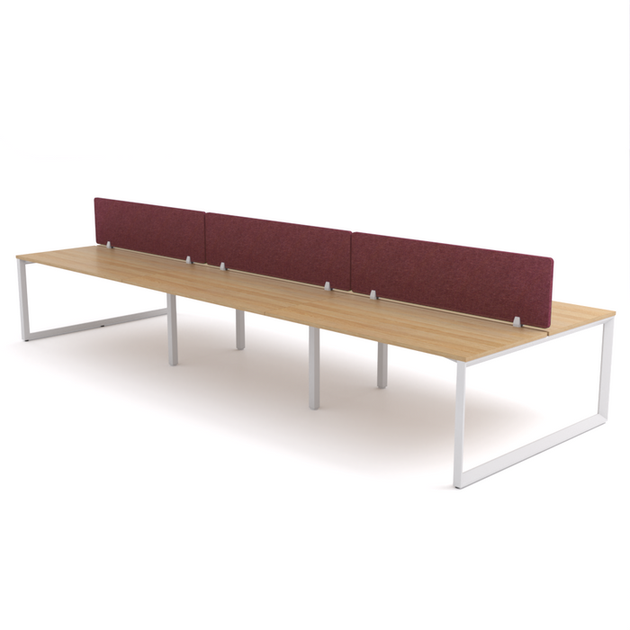 California Office Workstations (Loop Legs) 6 User Double-Sided Desks With AcoustiQ Screen (Maroon Screen)