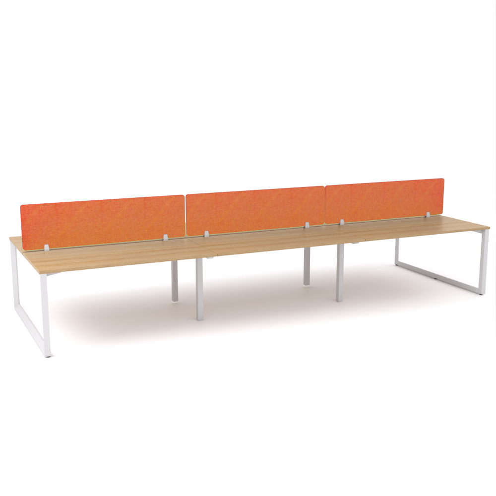 California Office Workstations (Loop Legs) 6-User Double-Sided Desk With AcoustiQ Screen (Orange Screen)