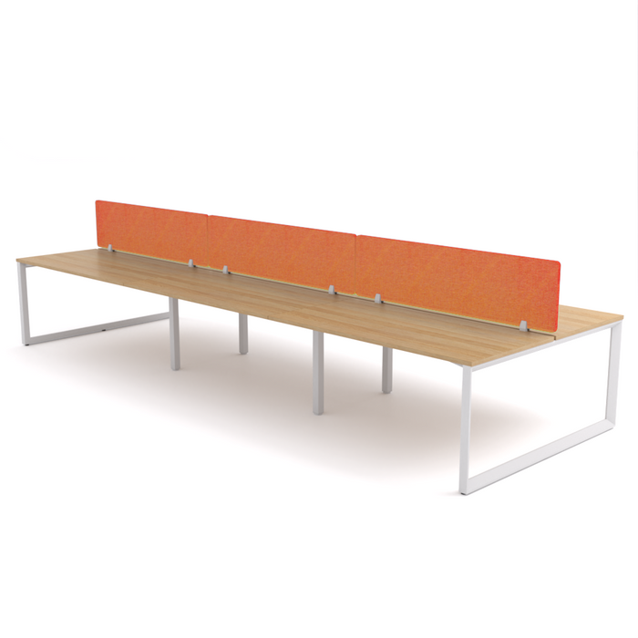 California Office Workstations (Loop Legs) 6 User Double-Sided Desks With AcoustiQ Screen (Orange Screen)