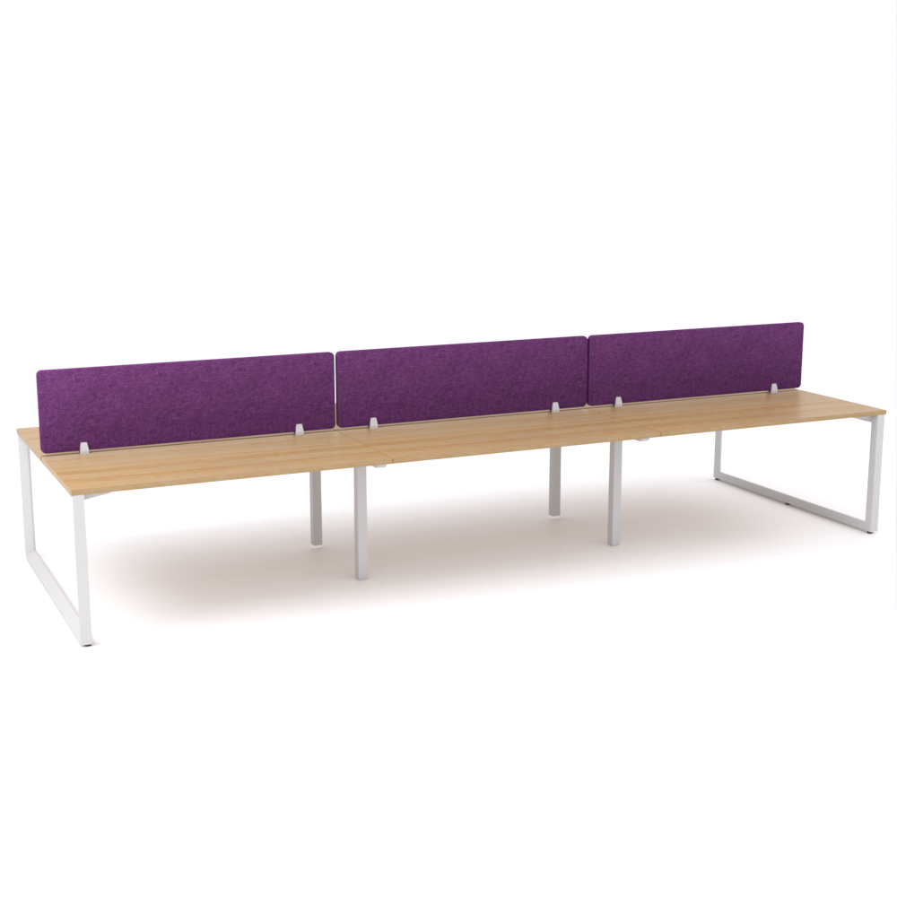 California Office Workstations (Loop Legs) 6-User Double-Sided Desk With AcoustiQ Screen (Purple Screen)
