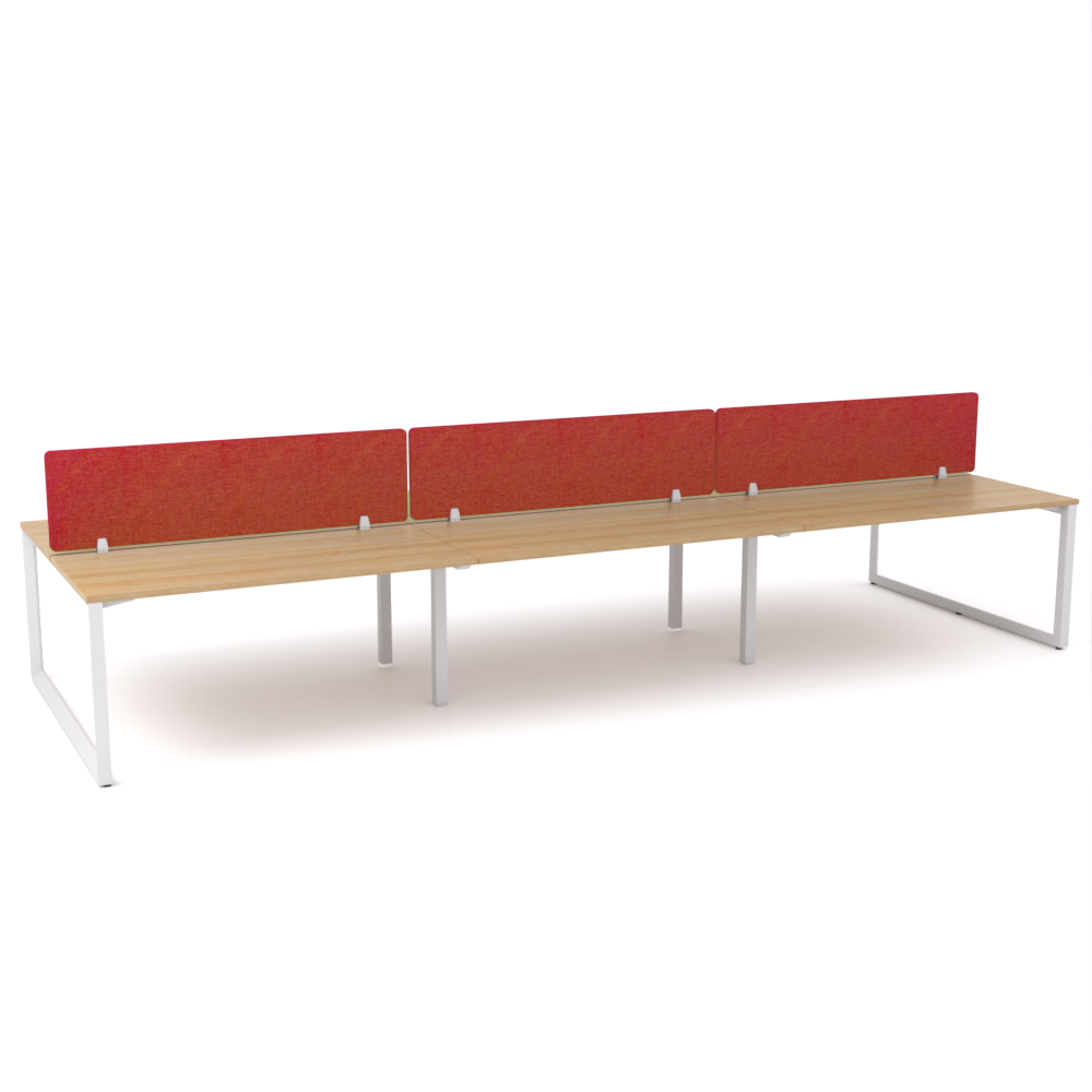 California Office Workstations (Loop Legs) 6-User Double-Sided Desk With AcoustiQ Screen (Red Screen)