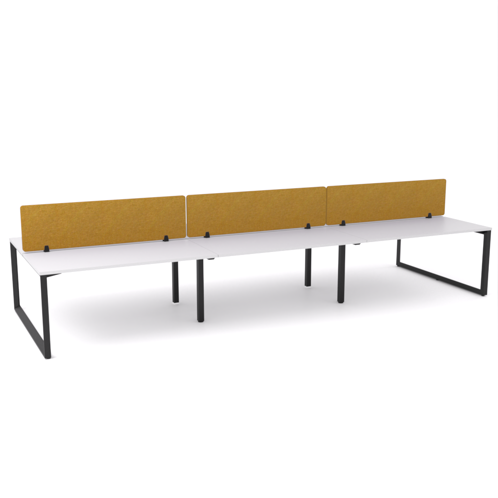 California Office Workstations (Loop Legs) 6-User Double-Sided Desk With AcoustiQ Screen (Golden Yellow Screen)