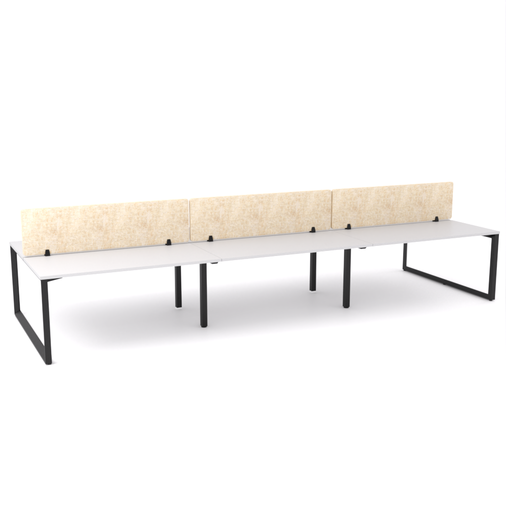California Office Workstations (Loop Legs) 6-User Double-Sided Desk With AcoustiQ Screen (Natural Screen)