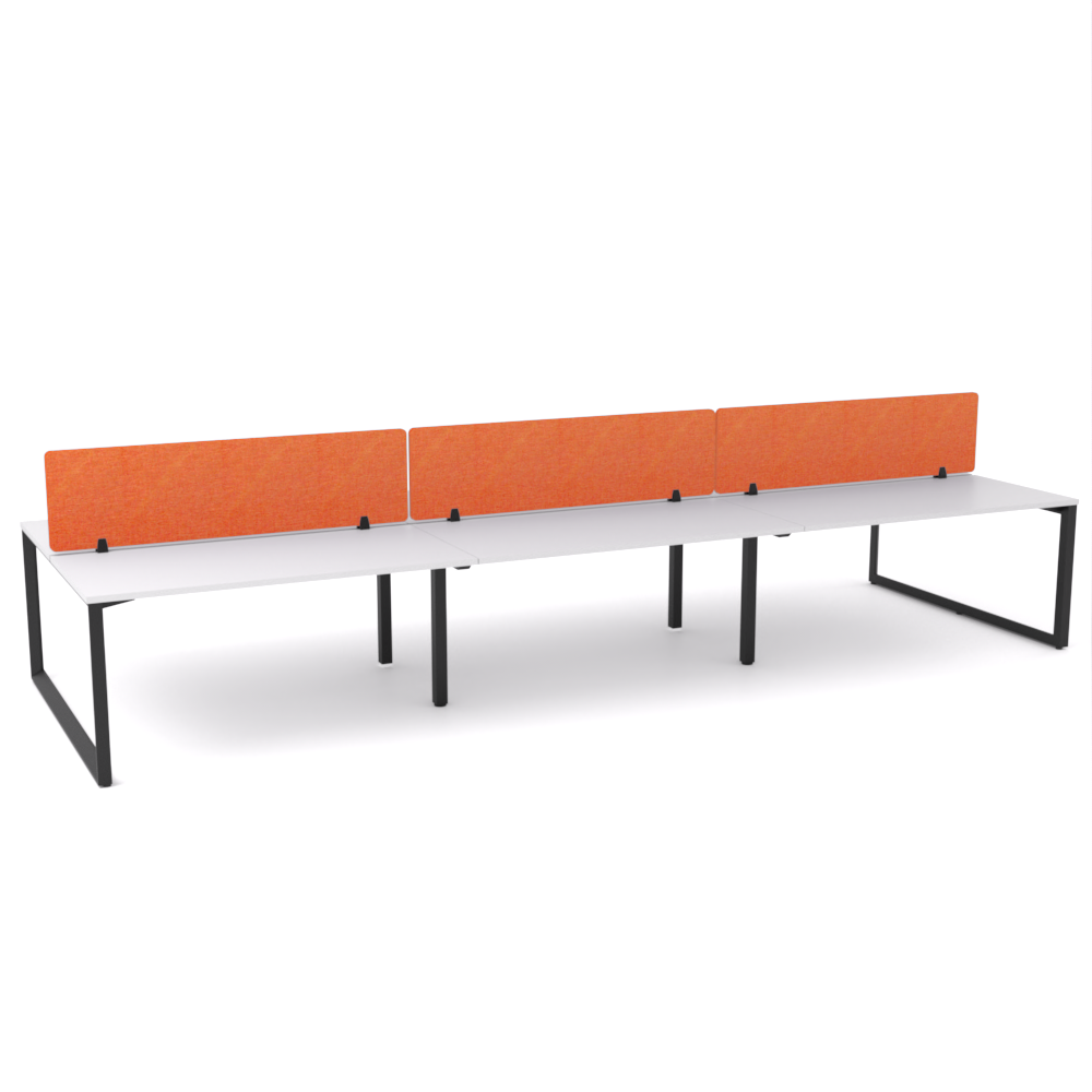 California Office Workstations (Loop Legs) 6-User Double-Sided Desk With AcoustiQ Screen (Orange Screen)