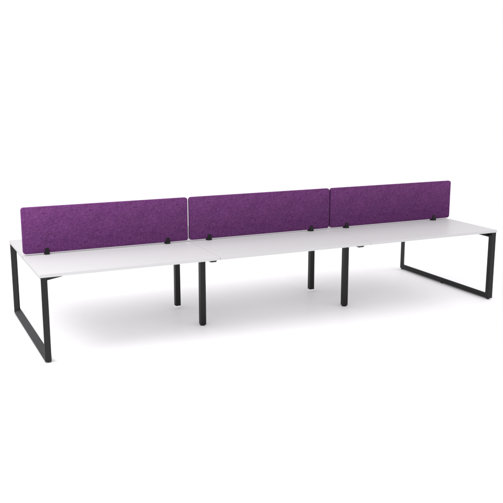 California Office Workstations (Loop Legs) 6-User Double-Sided Desk With AcoustiQ Screen (Purple Screen)