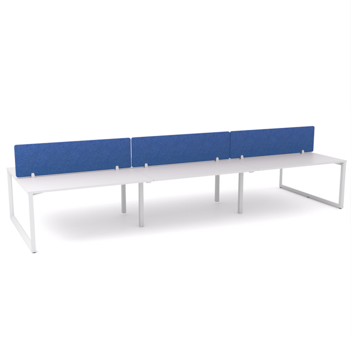 California Office Workstations (Loop Legs) 6 User Double-Sided Desks With AcoustiQ Screen (Cobalt Blue Screen)