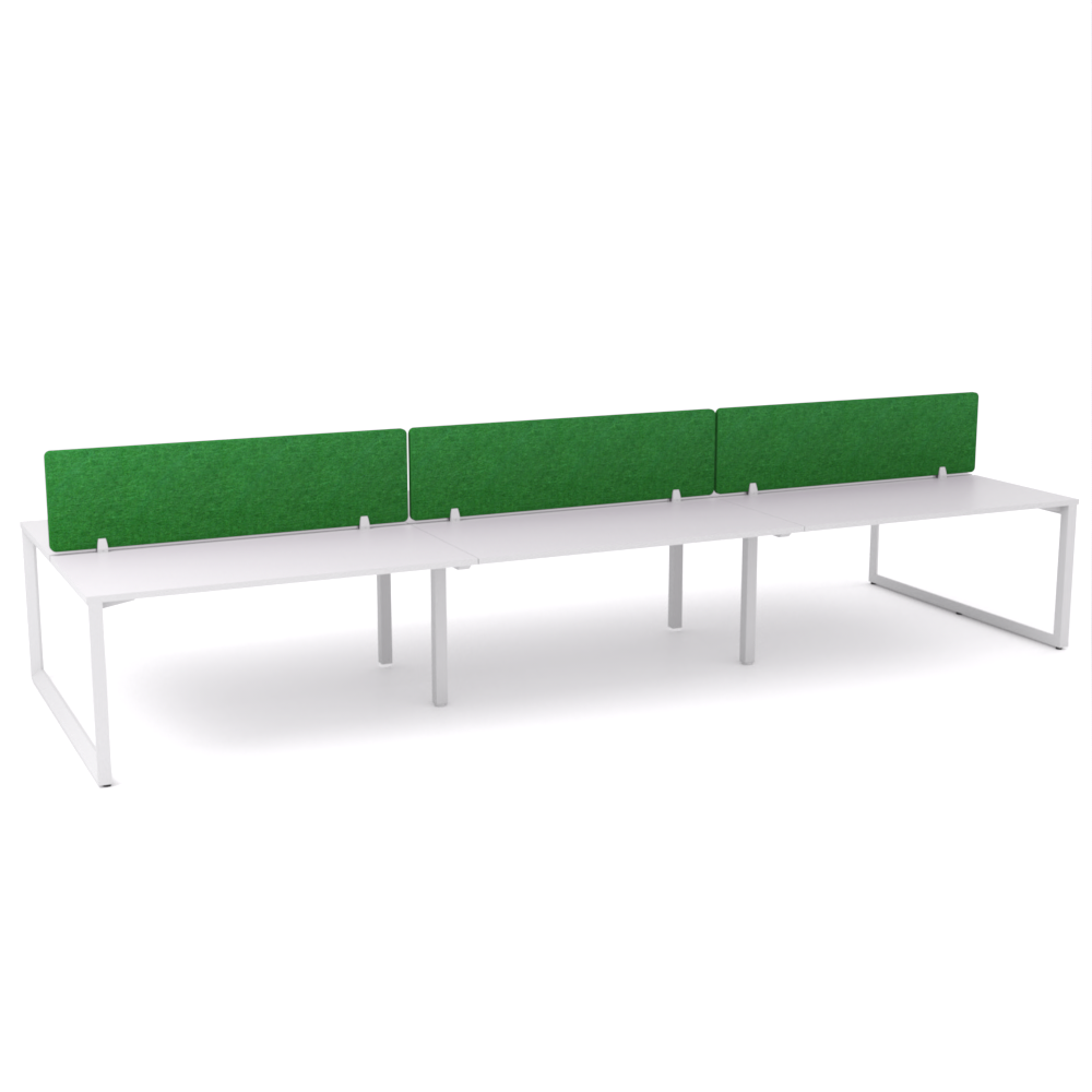 California Office Workstations (Loop Legs) 6-User Double-Sided Desk With AcoustiQ Screen (Green Screen)