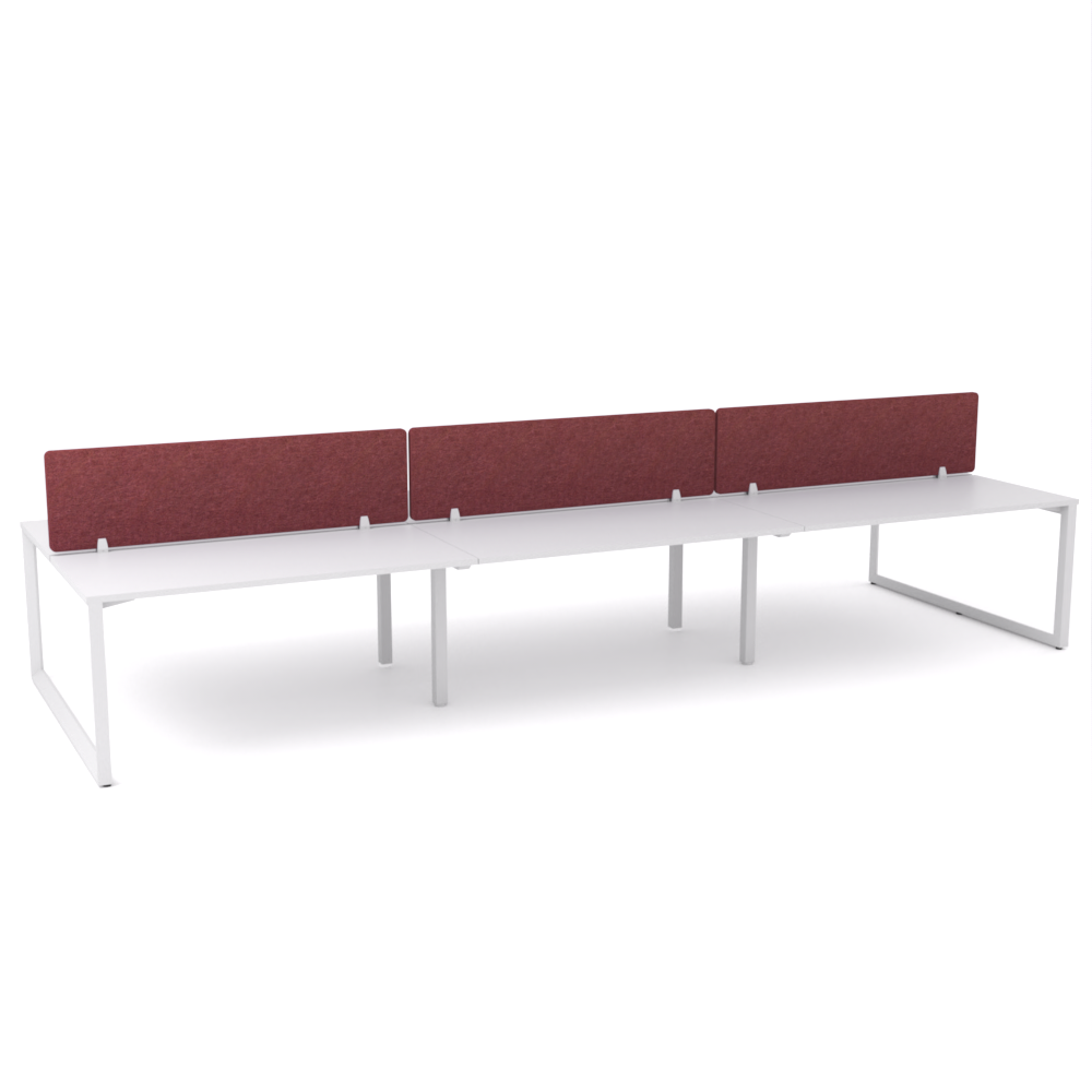 California Office Workstations (Loop Legs) 6-User Double-Sided Desk With AcoustiQ Screen (Maroon Screen)