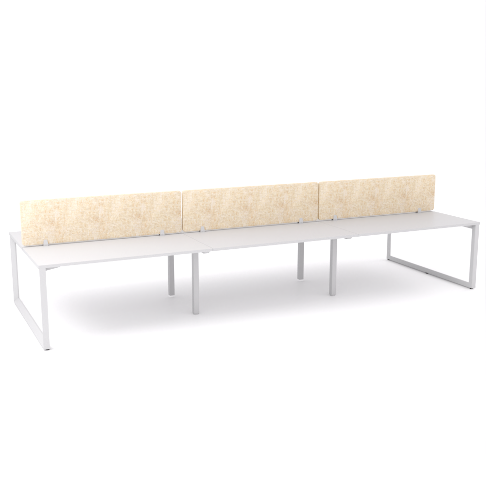 California Office Workstations (Loop Legs) 6-User Double-Sided Desk With AcoustiQ Screen (Natural Screen)