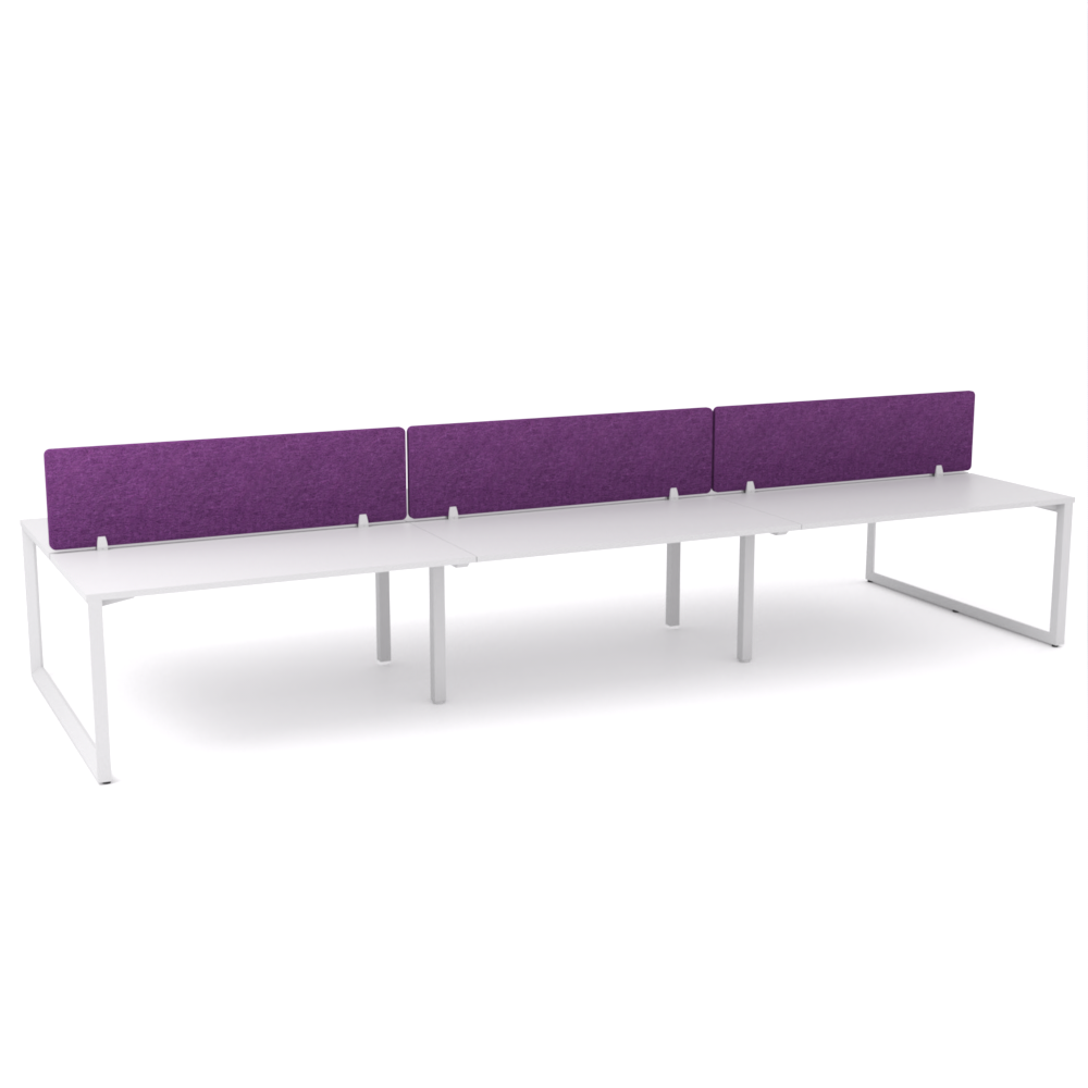 California Office Workstations (Loop Legs) 6-User Double-Sided Desk With AcoustiQ Screen (Purple Screen)