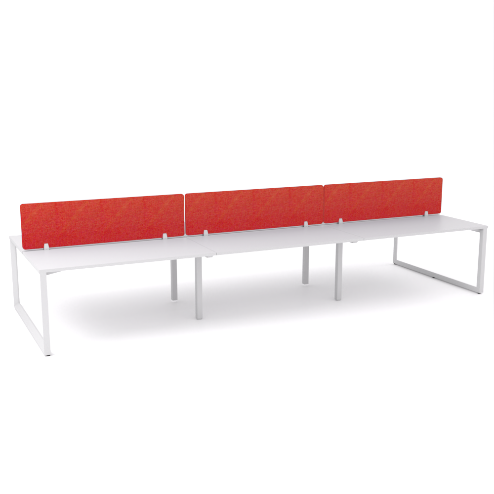 California Office Workstations (Loop Legs) 6-User Double-Sided Desk With AcoustiQ Screen (Red Screen)
