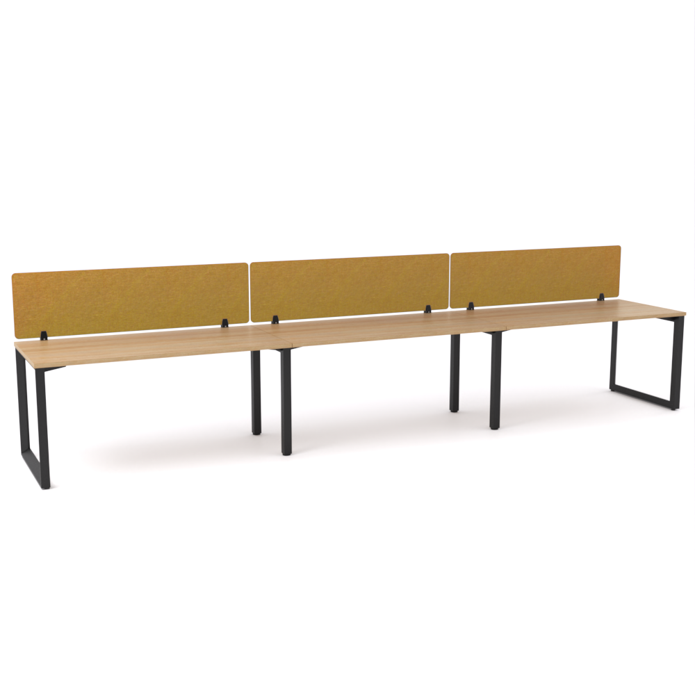 California Office Workstations (Loop Legs) 3-User Single-Sided Desk With AcoustiQ Screen (Golden Yellow Screen)