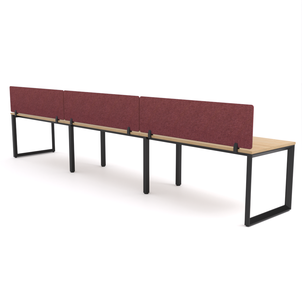California Office Workstations (Loop Legs) 3-User Single-Sided Desk With AcoustiQ Screen (Maroon Screen)