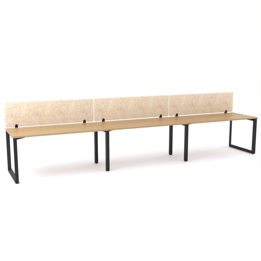 California Office Workstations (Loop Legs) 3-User Single-Sided Desk With AcoustiQ Screen (Natural Screen)