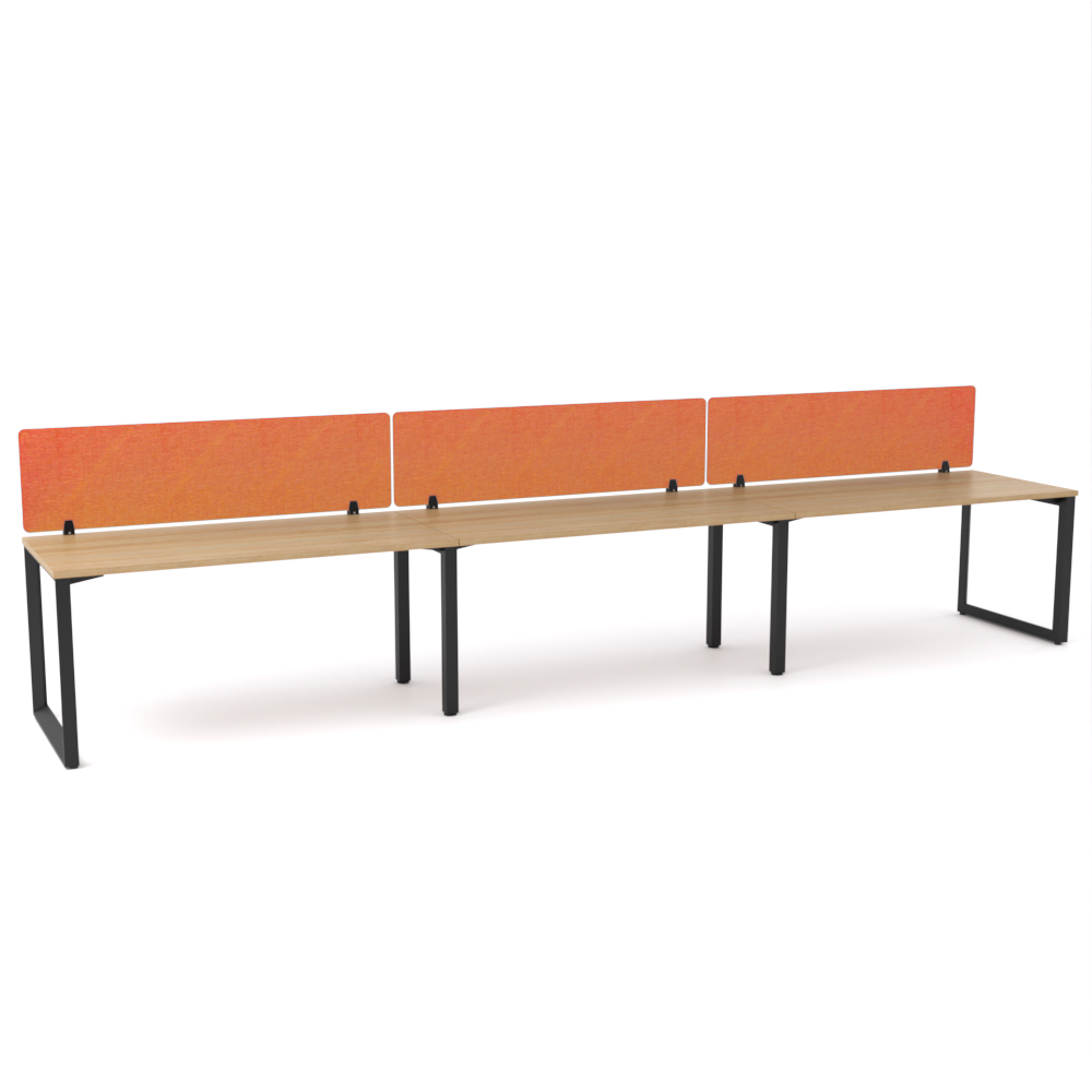 California Office Workstations (Loop Legs) 3-User Single-Sided Desk With AcoustiQ Screen (Orange Screen)