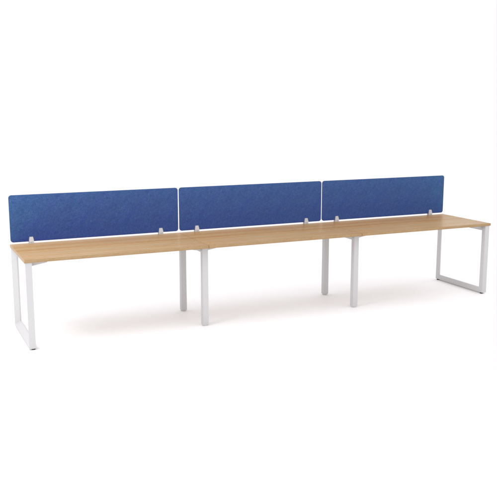 California Office Workstations (Loop Legs) 3-User Single-Sided Desk With AcoustiQ Screen (Cobalt Blue Screen)