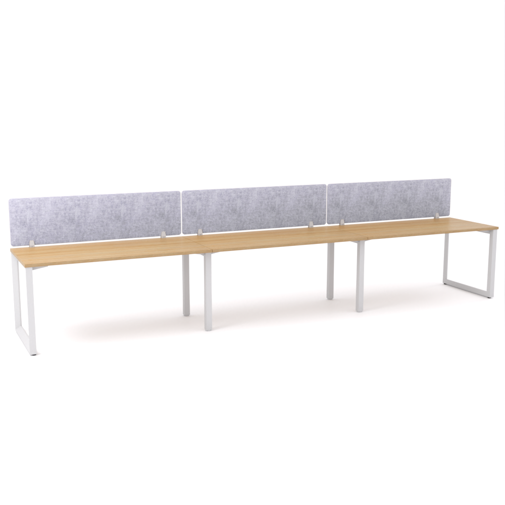 California Office Workstations (Loop Legs) 3-User Single-Sided Desk With AcoustiQ Screen (Marble Gray Screen)