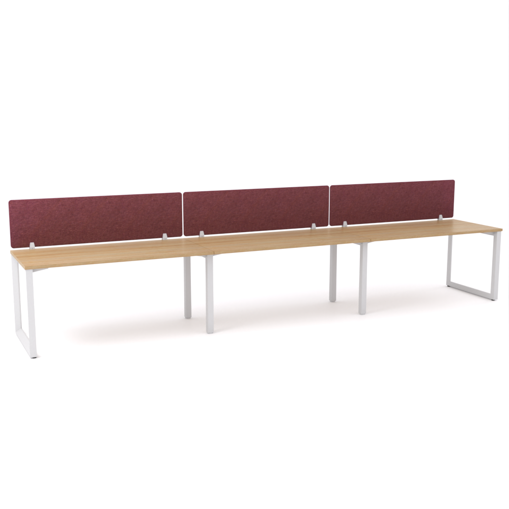 California Office Workstations (Loop Legs) 3-User Single-Sided Desk With AcoustiQ Screen (Maroon Screen)